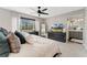 A serene main bedroom features a large window, neutral tones, and an en-suite bathroom for added convenience at 10475 E Abilene St, Commerce City, CO 80022