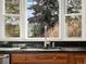 Close-up of the kitchen sink with granite countertops, wood cabinets, and a window view of the outdoors at 9930 W 82Nd Ave, Arvada, CO 80005