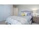 Cozy bedroom with a bed, closet, and side table with a lamp at 12451 Turquoise Terrace Pl, Castle Pines, CO 80108