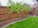 Backyard features a lush lawn, flowerbed and a privacy fence that adds to the charm at 1315 Grape St, Denver, CO 80220