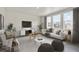 Bright living room featuring a modern sofa, large windows, and contemporary decor at 840 Leeward St, Lochbuie, CO 80603