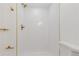 Modern shower features white tile and gold fixtures at 1260 Ascot Ave, Highlands Ranch, CO 80126