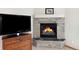 Living room featuring a stone fireplace, and a mounted television at 7724 Kryptonite Ln, Castle Rock, CO 80108