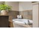 A close up of a soaking tub with decorative tile and a large plant on the counter at 9071 E Phillips Dr, Centennial, CO 80112