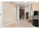 Basement rec room with staircase, recessed lighting, stylish decor, and a dedicated computer workspace at 11722 W Belmont Pl, Littleton, CO 80127