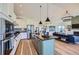 Modern kitchen featuring stainless steel appliances, an island with seating, and an open layout at 960 Promontory Cir, Elizabeth, CO 80107