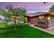 Well-manicured front yard featuring lush lawn, mature tree, and brick accents at 13 Pinyon Pine Rd, Littleton, CO 80127
