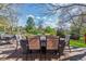 Outdoor patio features brick pavers and backyard views of trees and landscaping at 6918 E Easter Pl, Centennial, CO 80112