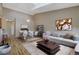 Open-concept living room featuring hardwood floors, chandelier, modern furniture and decor at 1343 Villa Grv, Monument, CO 80132
