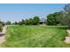 Well-maintained backyard with a lush green lawn and mature trees, offering privacy and space at 7126 E 162Nd Ct, Brighton, CO 80602