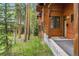 A charming wood cabin exterior is framed by a lush green lawn and towering trees in the surrounding landscape at 1152 Ski Hill Rd, Breckenridge, CO 80424