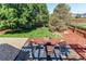 Well-maintained backyard featuring a stone landscaping, fire pit and green lawn at 4483 S Fundy St, Centennial, CO 80015