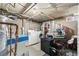 Basement utility area with washer, dryer, water heater, and ample storage space at 2576 Krameria St, Denver, CO 80207