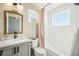 Charming bathroom features tub/shower, updated vanity, and natural light, creating a calming and inviting space at 1455 Flowers Ct, Erie, CO 80516