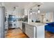 Bright kitchen features stainless steel appliances, white cabinets, modern backsplash, and an island with a marble countertop at 1090 N Lafayette St # 503, Denver, CO 80218