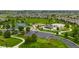 Aerial view of community park with tennis courts, picnic pavilion, and sports fields, offering recreational amenities at 23421 E Rockinghorse Pkwy, Aurora, CO 80016