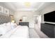 A cozy main bedroom with a tray ceiling, a dresser, and a large television create a relaxing atmosphere at 23421 E Rockinghorse Pkwy, Aurora, CO 80016