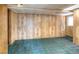 Basement space featuring wood paneled walls and carpeted floor, ready for customization at 11884 Elk Head Range Rd, Littleton, CO 80127