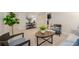 Comfortable living area with a stylish coffee table, armchairs, a side table and decorative artwork at 1190 Glencoe St, Denver, CO 80220