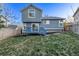 Backyard with lush green lawn and wood deck that's great for relaxation and outdoor enjoyment at 7586 Halleys Dr, Littleton, CO 80125