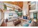 The living room has vaulted ceilings, a fireplace, and a seating arrangement at 6601 Pike Cir, Larkspur, CO 80118