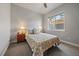 Relaxing bedroom with a patterned comforter, bedside lamps, and a view to the backyard at 7010 Homeplace Pt, Castle Rock, CO 80108