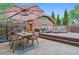 Outdoor deck featuring patio seating, a dining area, and shade under a large umbrella at 4003 Federal Blvd, Denver, CO 80211