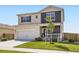 Lovely two-story home features a well-kept lawn, covered entry, and attached two-car garage at 1063 Gianna Ave, Fort Lupton, CO 80621