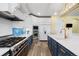 Modern kitchen features a large island, stainless steel appliances and blue backsplash at 9151 E Harvard Ave, Denver, CO 80231