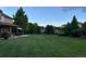 Lush backyard with mature trees and manicured lawn, perfect for recreation and outdoor gatherings at 1021 Neptunite Pl, Castle Rock, CO 80108