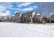 Large backyard with snow-covered lawn and home view at 1021 Neptunite Pl, Castle Rock, CO 80108