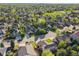 Aerial view of a neighborhood with tree-lined streets and well-kept homes at 10631 Clarke Farms Dr, Parker, CO 80134