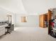Bright basement area with a desk, windows, and access to storage at 10631 Clarke Farms Dr, Parker, CO 80134