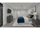 Cozy bedroom featuring soft carpet, a TV, nightstands, and an elegant blue and white color scheme at 2800 S University Blvd # 170, Denver, CO 80210