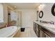 Luxurious bathroom with a separate shower, soaking tub, and double sink vanity with great counter space at 282 Vialpando St, Brighton, CO 80601