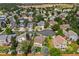 A neighborhood aerial view with mature landscaping highlighting the many well-maintained homes at 10530 Mount Columbia Pl, Parker, CO 80138