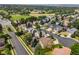 A neighborhood aerial view highlighting the abundance of mature trees and green spaces at 10530 Mount Columbia Pl, Parker, CO 80138