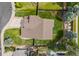 An aerial view of a single-Gathering home with a well-maintained lawn and mature trees in a suburban neighborhood at 10530 Mount Columbia Pl, Parker, CO 80138