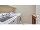 Functional laundry room equipped with modern washing and drying machines and built-in cabinet at 2868 Breezy Ln, Castle Rock, CO 80109