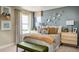 Cozy bedroom with a blue accent wall decorated with paper airplanes at 3341 N Buchanan Way, Aurora, CO 80019