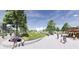 Rendering of a vibrant outdoor public space with green spaces, walkways, carousel, and a white tent structure at 3341 N Buchanan Way, Aurora, CO 80019