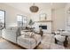 Stylish living room features a comfortable sectional, a fireplace, and large windows for natural light at 3649 W 21St Ave, Denver, CO 80211