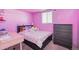 Bright pink bedroom with new carpet, a comfortable bed, and matching dresser at 6500 E 88Th Ave # 258, Henderson, CO 80640