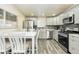 Updated kitchen with stainless steel appliances, modern countertops, and stylish gray cabinets at 6500 E 88Th Ave # 258, Henderson, CO 80640