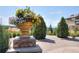 Beautiful flower arrangement on brick pedestal, surrounded by manicured landscaping at 3181 Firenze Pl, Highlands Ranch, CO 80126