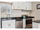 Functional kitchen with white cabinets, stainless steel appliances, and a modern design at 1734 Kingston St, Aurora, CO 80010