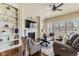 Inviting living room with fireplace, built-in shelves, and ample natural light at 22475 E Hidden Trail Dr, Parker, CO 80138