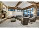 Cozy living room with fireplace, comfortable seating, and expansive windows offering scenic views at 422 Timber Trail Rd, Breckenridge, CO 80424