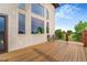 Spacious deck features modern railing and views of the golf course at 17635 Silver Fox Ct, Mead, CO 80542