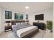 Beautiful main bedroom with modern furniture and decor, neutral carpet and modern ceiling light at 4656 Tanglewood Trl, Boulder, CO 80301